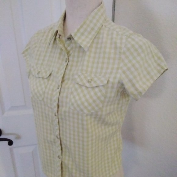 Cherokee Tops - Cherokee Western Style Shirt Size Large Jr. Greenish Yellow Vintage